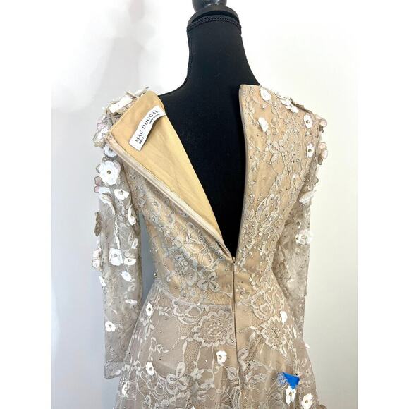 Mac Duggal Beaded Lace Dress in Beige Blush Floral Size 2 Party Cocktail Wedding - Picture 5 of 7